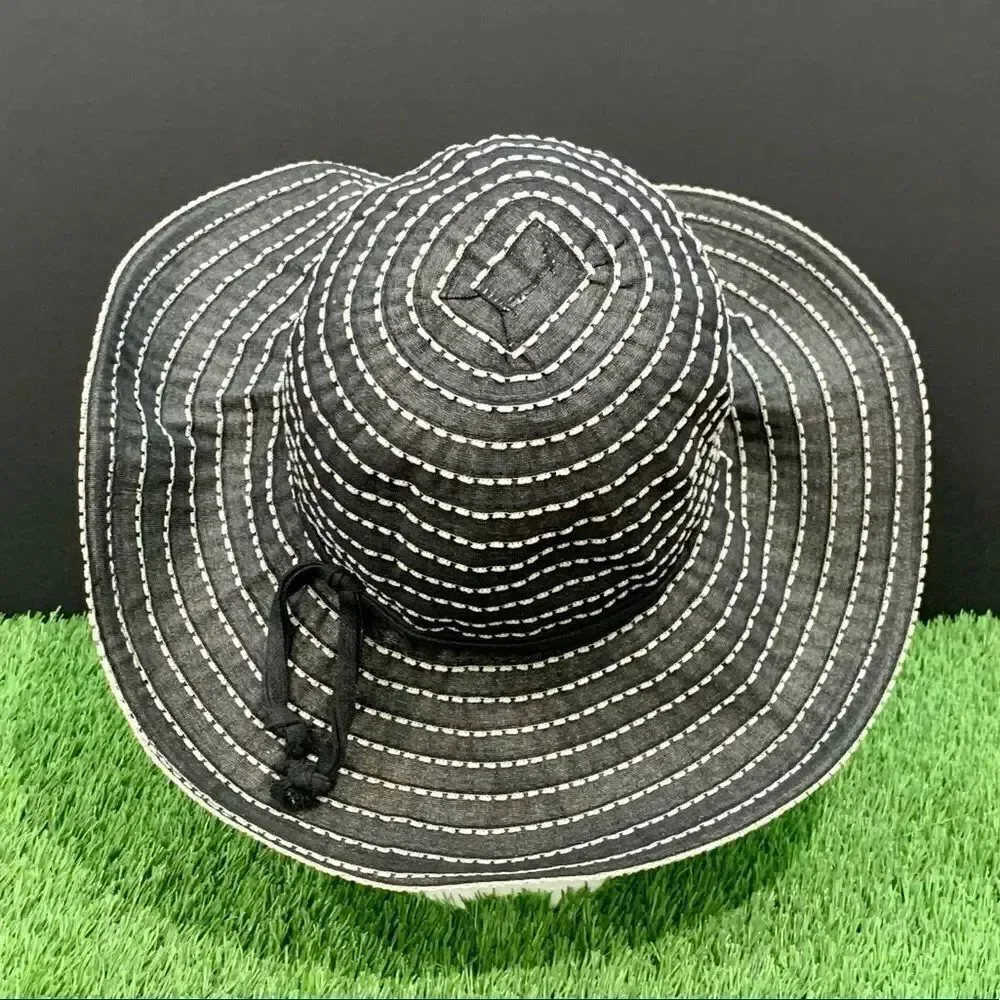 SCALA Black Floppy Beach Hat with White Trim